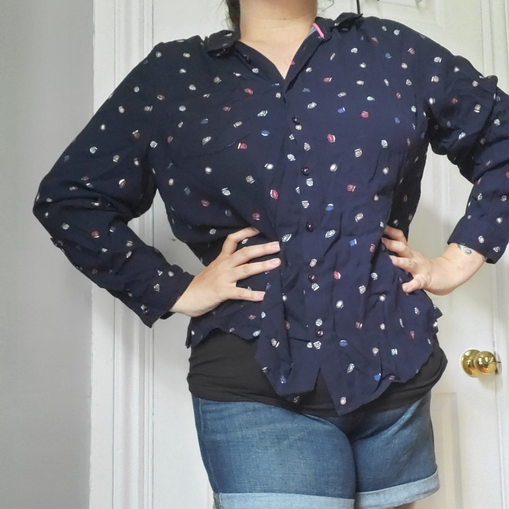 Patterned Navy Blouse